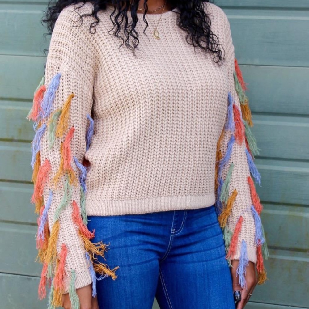 Cream fringe sweater
